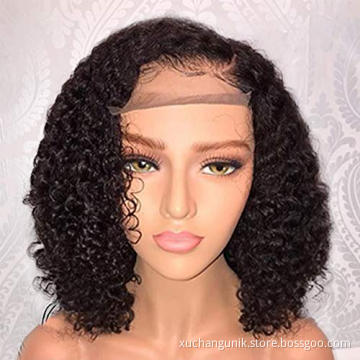 Uniky Brazilian Virgin Hair 13*6 Lace Closure Wig Short Curly Natural Color 150% Density Pre Plucked Color Cheap Lace Wig